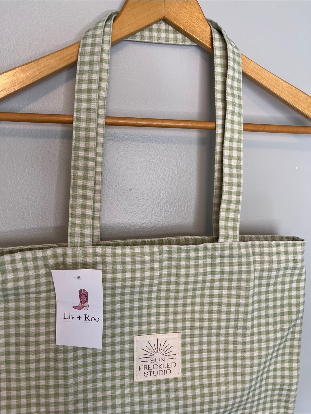 NWT Sun Freckled Studio Green Gingham Checkered Bag - Picture 3 of 13